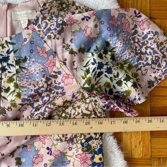 TED BAKER  Dress Woman Urban Printed Fluted Hem Short Sleeve Mini Dress - Picture 11 of 14